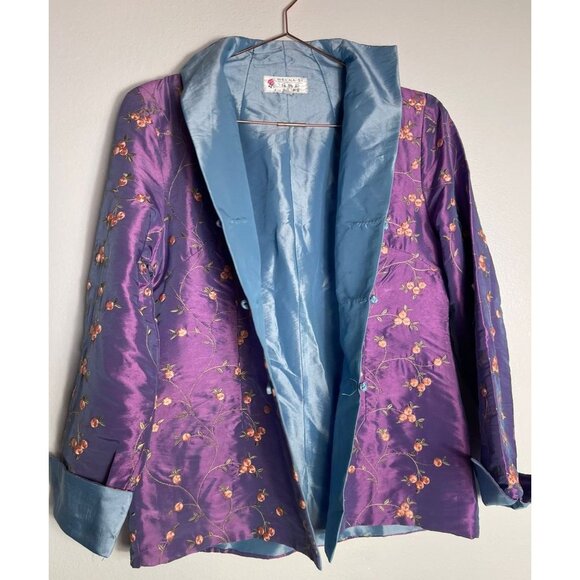 Wei Na Si Embroidery Embellished Frog Closures Iridescent Silk Jacket Purple 3XL - Picture 6 of 11